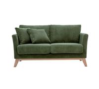 Canapé scandinave déhoussable 2 places en tissu velours côtelé vert kaki et bois clair OSLO