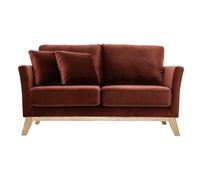 Canapé scandinave déhoussable 2 places en tissu velours rouge tomette et bois clair OSLO