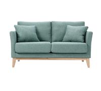 Canapé scandinave déhoussable 2 places en tissu vert de gris et bois clair OSLO