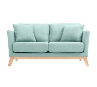 Canapé scandinave déhoussable 2 places en tissu vert lagon et bois clair OSLO