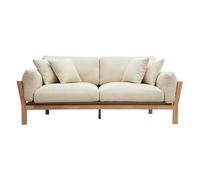 Canapé déhoussable 3 places en tissu blanc crème et bois clair kyo