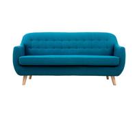 Canapé scandinave déhoussable 3 places en tissu bleu canard et bois clair YNOK