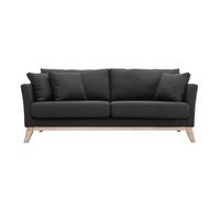 Canapé scandinave déhoussable 3 places en tissu gris foncé et bois clair OSLO