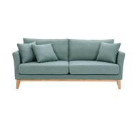 Canapé déhoussable 3 places en tissu vert de gris et bois clair oslo