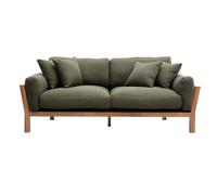 Canapé scandinave déhoussable 3 places en tissu vert kaki et bois clair KYO