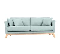 Canapé déhoussable 3 places en tissu vert lagon et bois clair oslo