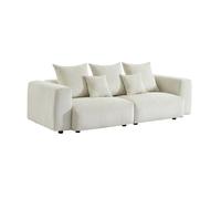 Canapé déhoussable 3 places en velours côtelé grosse côte crème avec pluie de coussins L 230 x P 97 x H 82cm - Pillow