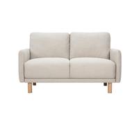 Canapé design 2 places en tissu effet velours texturé beige et bois clair BONO