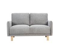 Canapé design 2 places en tissu effet velours texturé gris et bois clair BONO
