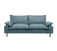 Canapé design 3 places en tissu effet velours bleu gris et métal noir DORY