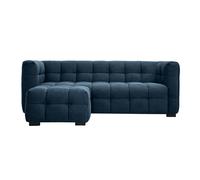 Canapé design 3 places et repose-pieds en tissu effet velours texturé bleu foncé CORTO