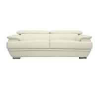 Canapé design avec têtières ajustables 3 places cuir blanc et acier chromé EWING