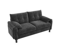 Canapé double 2 places avec poches latérales et coussins épais - Petit canapé pour appartement et salon - 158 x 80 x 88,5 cm - Tissu chenille (gris)