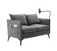 Canapé double moderne 2 places avec support pour téléphone portable et poches latérales, petit canapé, pour appartement, salon, 127 x 69 x 66 cm, tissu chenille (gris)