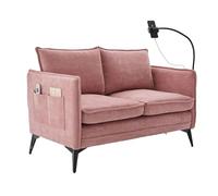 Canapé double moderne 2 places avec support pour téléphone portable et poches latérales, petit canapé, pour appartement, salon, 127 x 69 x 66 cm, tissu chenille (rose)