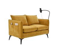 Canapé double moderne 2 places avec support pour téléphone portable et poches latérales, petit canapé, pour appartement, salon, 127 x 69 x 66 cm, tissu chenille (jaune)