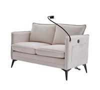 Canapé double moderne 2 places avec support pour téléphone portable et poches latérales, petit canapé, pour appartement, salon, 127 x 69 x 66 cm, tissu chenille (beige)