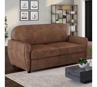 IDMarket - Canapé Droit 2 Places Club Vintage Gaston Marron foncé Effet Vieilli