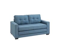 Canapé convertible 2 places design contemporain assise dossier capitonnés polyester aspect lin bleu