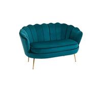 HomCom - Canapé 2 places Coquillage - Velours, coussin épais 10 cm, pieds dorés - Bleu canard