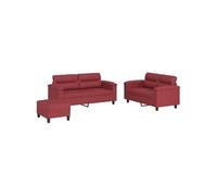 Vidaxl Ensemble De Canapés 3 Pcs Et Coussins Rouge Bordeaux Similicuir Multicolore