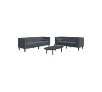 vidaXL Ensemble de canapé Chesterfield et traversins 2 pcs Gris foncé multicolore
