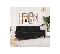 vidaXL Canapé 3 places avec oreillers décoratifs Velours Noir 180 cm rembourré