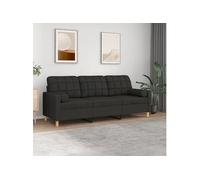vidaXL Canapé droit 3 places avec oreillers décoratifs – en polyester 77×198×80 cm – Noir