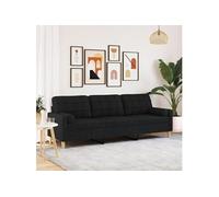 Vidaxl Canapé 3 Places Avec Oreillers Décoratifs Noir 210 Cm Tissu Noir