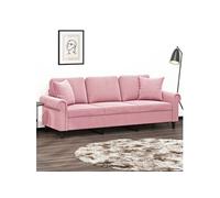 vidaXL Canapé 3 places avec oreillers décoratifs 180 cm velours rose