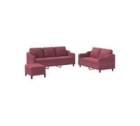 vidaXL Ensemble de canapés 3 pcs avec coussins Rouge bordeaux Tissu