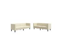 vidaXL Ensemble de canapé Chesterfield – 2 pcs – Similicuir – Crème