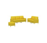 Vidaxl Ensemble De Canapés 3 Pcs Avec Coussins Jaune Clair Tissu Jaune