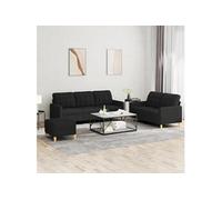 vidaXL Ensemble de canapés 3 pcs avec coussins Noir Tissu