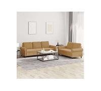 Vidaxl Ensemble De Canapés 2 Pcs Avec Coussins Marron Velours Marron