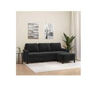 vidaXL Canapé 3 places avec repose-pieds Velours Noir 180 cm