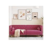 vidaXL Canapé Chesterfield avec traversins 3 places en velours rouge