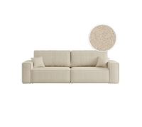 Canapé droit 3 places FARAH convertible en tissu bouclette - Beige