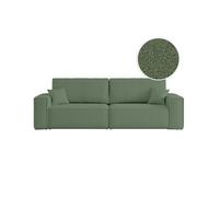 Canapé droit 3 places FARAH convertible en tissu bouclette - Vert