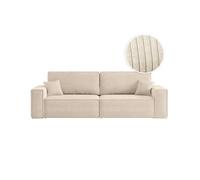 Canapé droit 3 places FARAH convertible en velours côtelé - Beige