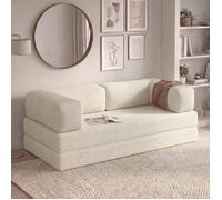 IDMarket - Canapé Droit Convertible 3 Places NATOU en Velours côtelé Beige | Canapé droit 3 places convertible NATOU