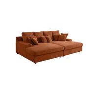 Canapé droit 4 places FLUFFY avec double méridienne et assise profonde en velours côtelé Terracotta