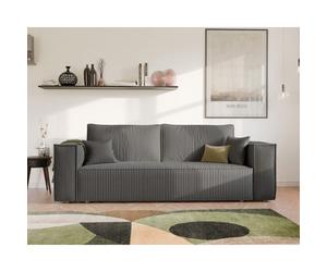 Canapé Droit BALI - 3 places - Canape Convertible avec Coffre - Tissu Velours Cotelé - Gris foncé