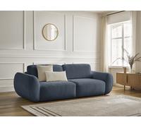 Canapé droit convertible 3 places DENISE tissu texturé bleu foncé BOBOCHIC Bleu foncé
