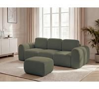 Canapé droit convertible coffre 3 places MONTAIGNE tissu bouclette avec pouf vert BOBOCHIC Vert