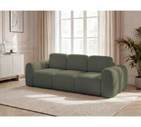 Canapé droit convertible coffre 3 places MONTAIGNE tissu bouclette vert BOBOCHIC Vert