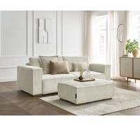 Canapé droit convertible coffre CHELSEA gros côtelé doux avec pouf beige BOBOCHIC 4 places Beige