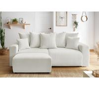 Canapé droit convertible coffre ENVY tissu bouclette doux avec pouf rectangulaire blanc BOBOCHIC 3 places Blanc