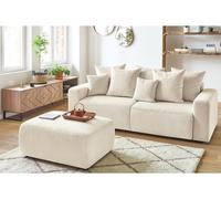 Canapé droit convertible coffre ENVY velours côtelé avec pouf beige BOBOCHIC 3 places Beige