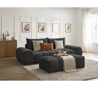 Canapé droit convertible coffre EVEREST tissu texturé avec pouf noir BOBOCHIC 3 places Noir